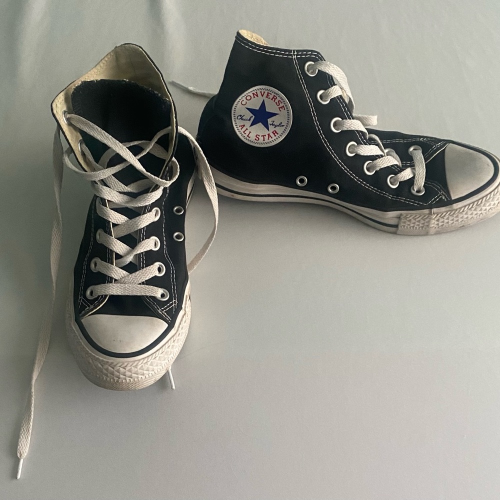Women’s Size 7 Black & White High Top Converse Sneakers
